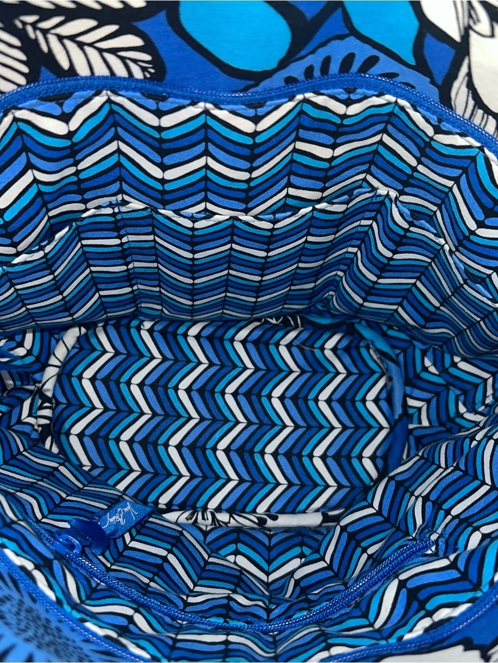 Vera Bradley Blue Floral Tote Bag Quilted Cotton Shoulder Purse - Picture 8 of 10